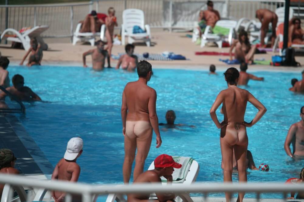 Pool-Shore Group Exercise - Nudity is seen as a natural and beautiful aspect of life